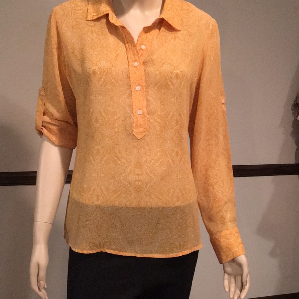 Long sleeved semi button up blouse.